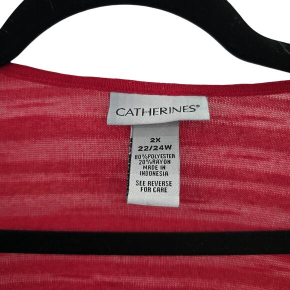 Catherines Cardigan Sweater 2X Red Sheer Open Front Lightweight Plus 22w 24w - Picture 3 of 7